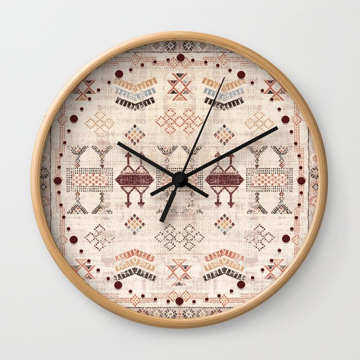 N282 - Oriental Antique Bohemian Farmhouse Traditional Moroccan Fabric Style Wall Clock