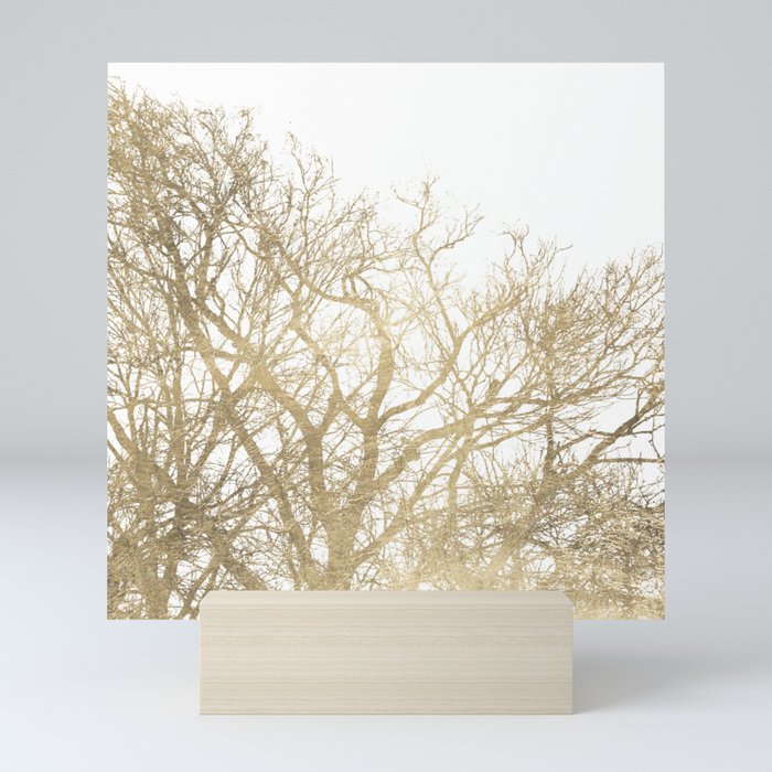 Elegant botanical gold foil tree  branch Mini Art Print