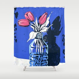 Holland Tulips Bouquet on Cobalt and Delft Blue Shower Curtain