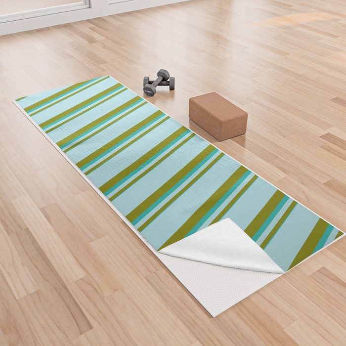 Light Sea Green, Green & Powder Blue Colored Lined/Striped Pattern Yoga Towel