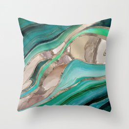 Emerald green and taupe marble Throw Pillow