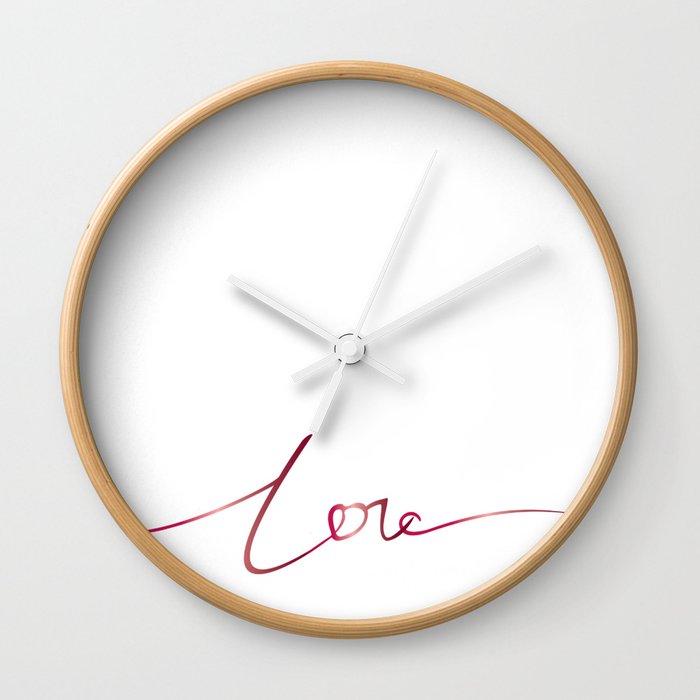 Word Love in Ruby red colours Wall Clock