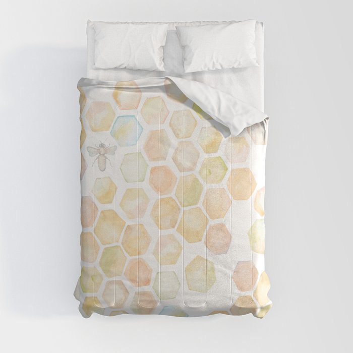 Bee and honeycomb watercolor Comforter