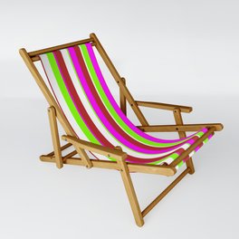 [ Thumbnail: Chartreuse, Fuchsia, Red & White Colored Lined/Striped Pattern Sling Chair ]