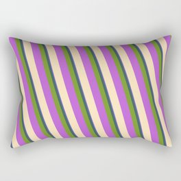 [ Thumbnail: Colorful Slate Blue, Dark Slate Gray, Green, Orchid & Beige Colored Striped Pattern Rectangular Pillow ]