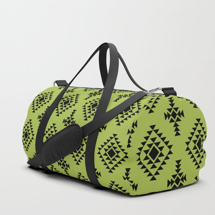 Light Green and Black Native American Tribal Pattern Duffle Bag