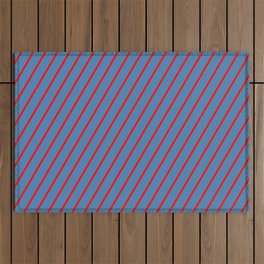 [ Thumbnail: Red and Blue Colored Lines/Stripes Pattern Outdoor Rug ]