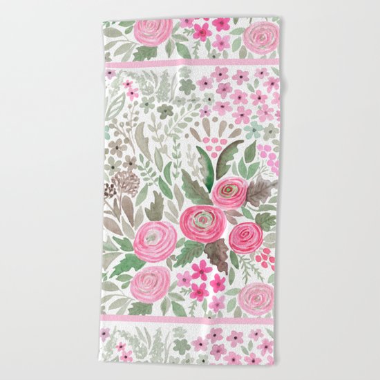 Watercolor . Pink summer . Beach Towel