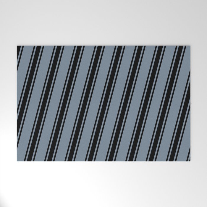 Light Slate Gray and Black Colored Striped/Lined Pattern Welcome Mat