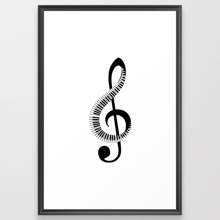 Treble clef sign with piano keyboard Framed Art Print