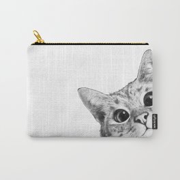sneaky cat Carry-All Pouch | Cat, Curated, Kitten, Funny, Design, Drawing, Black and White, Illustration, Animal, Corner 