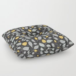 Yellow tulips pattern on a black background Floor Pillow