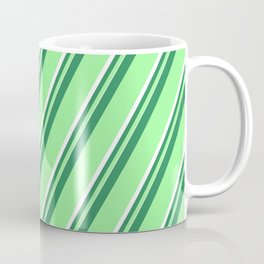 [ Thumbnail: Sea Green, Green, and White Colored Pattern of Stripes Coffee Mug ]