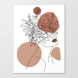 Woman Lady Flower Floral Minimal One Line Art Illustration Art Print Canvas Print