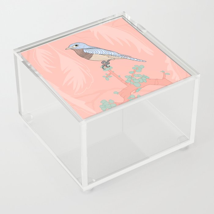 Bird in Tropical Forest - Pastel Coral Acrylic Box