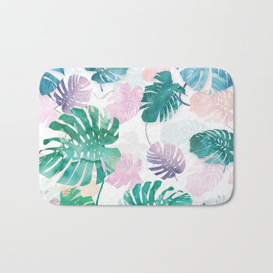 Tropical Leaves Watercolor Bath Mat