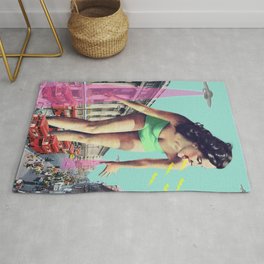 Rush Hour Madness Rug | Ufos, Ufo, Uk, Vintage, 50S, Extraterrestrial, Scifi, Sci-Fi, Girl Power, Double Decker 