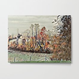 Autumn Field & Woods - SW Virginia  Metal Print | Autumn, Landscapeprint, Falltrees, Woods, Yellow, Landscapeart, Orange, Painting, Gold, Green 