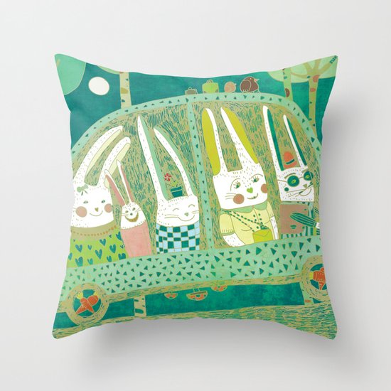 Rabbit journey Throw Pillow