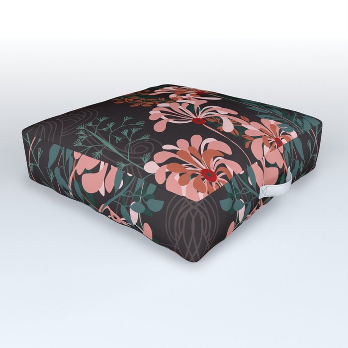 Alfons Mucha would love this flowers – taupe Outdoor Floor Cushion