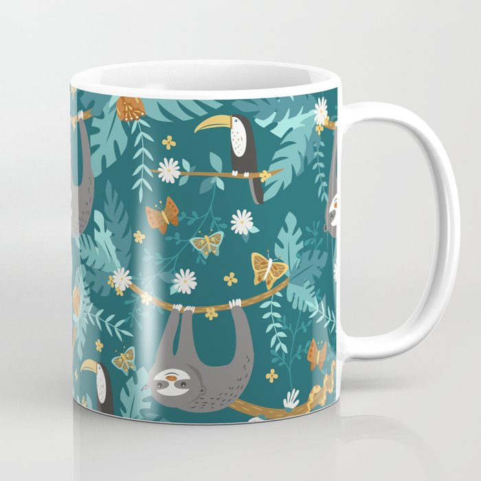 Sloth Hanging in a Teal Forest Coffee Mug