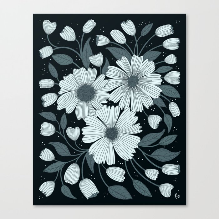Spring Botanicals in black, white, and grey Canvas Print