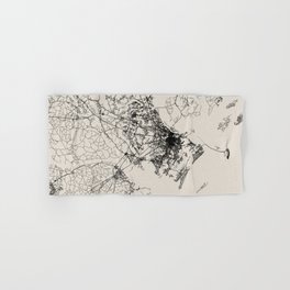 USA - Savannah - Black and White Map Drawing Hand & Bath Towel