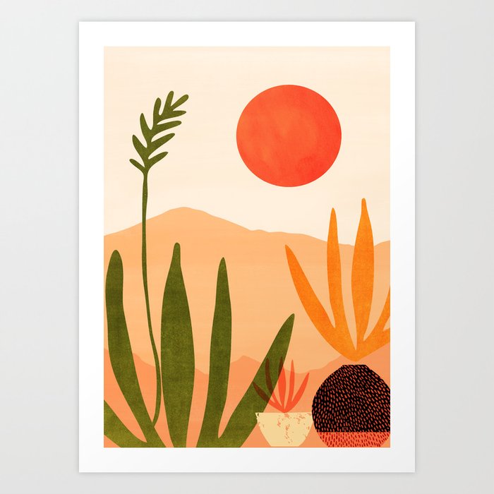 Golden California Desert Landscape Illustration Art Print