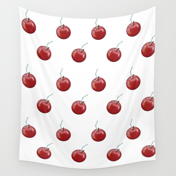 red Apple and a cocktail straw Wall Tapestry