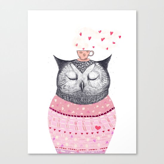 Owl lover of coffee Canvas Print