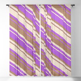 [ Thumbnail: Dark Violet, Brown & Bisque Colored Striped Pattern Sheer Curtain ]