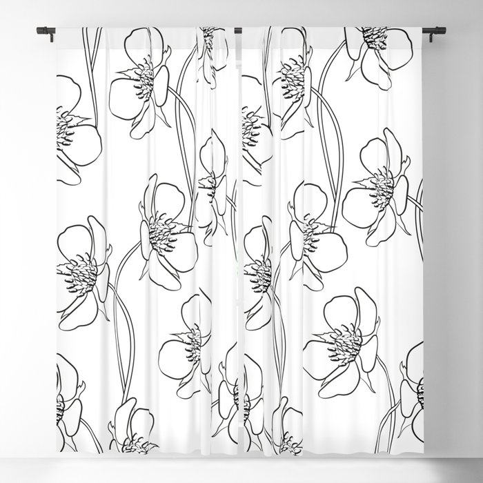 Strawberry flowers in seamless background. Black and white drawing. Blackout Curtain