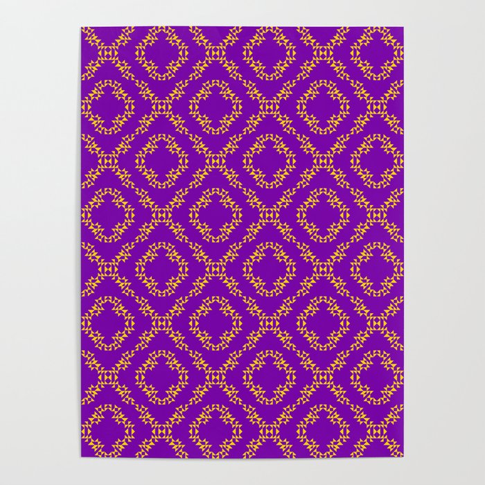 Purple & Gold Geometric Textile Pattern Poster