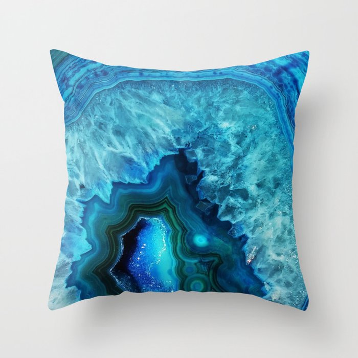 Bright Blue Agate Throw Pillow