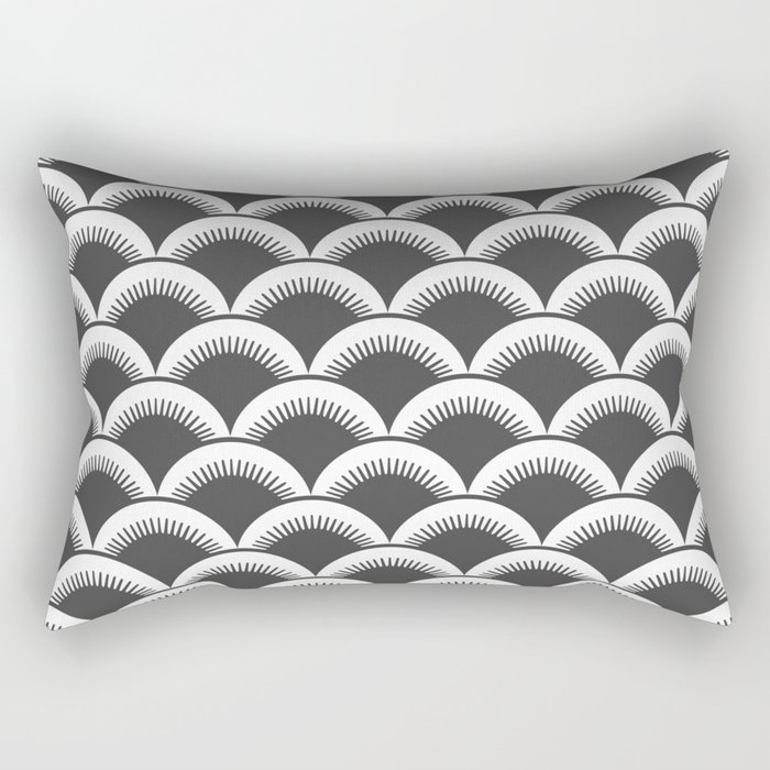 Japanese Fan Pattern 124 Charcoal Gray Rectangular Pillow