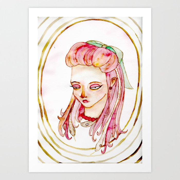 Pink blogger with snakes in her hair Art Print