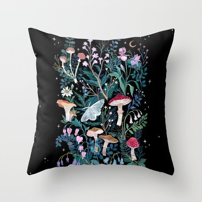 Night Mushrooms Throw Pillow