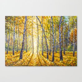 Beautiful autumn BIRCH tree forest landscape painting. Painting by Valery Rybakow Canvas Print