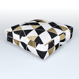 Modern Black, White, and Faux Gold Triangles Outdoor Floor Cushion