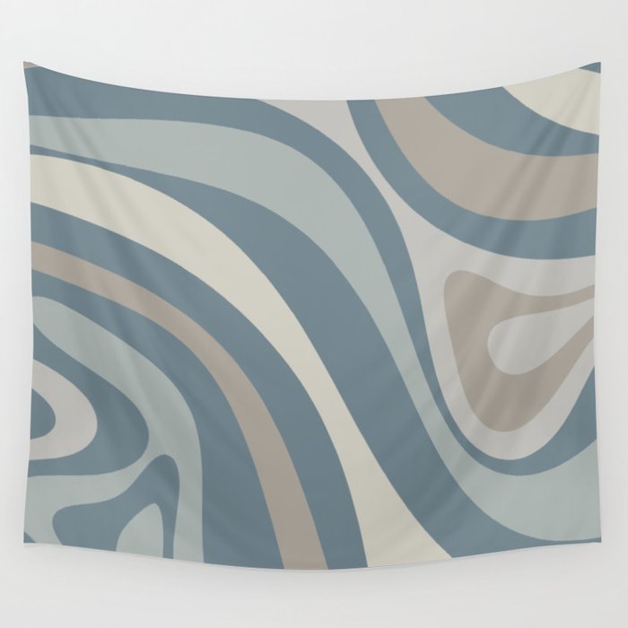 New Groove Retro Swirl Abstract Pattern 3 in Medium Neutral Blue Gray Tones Wall Tapestry