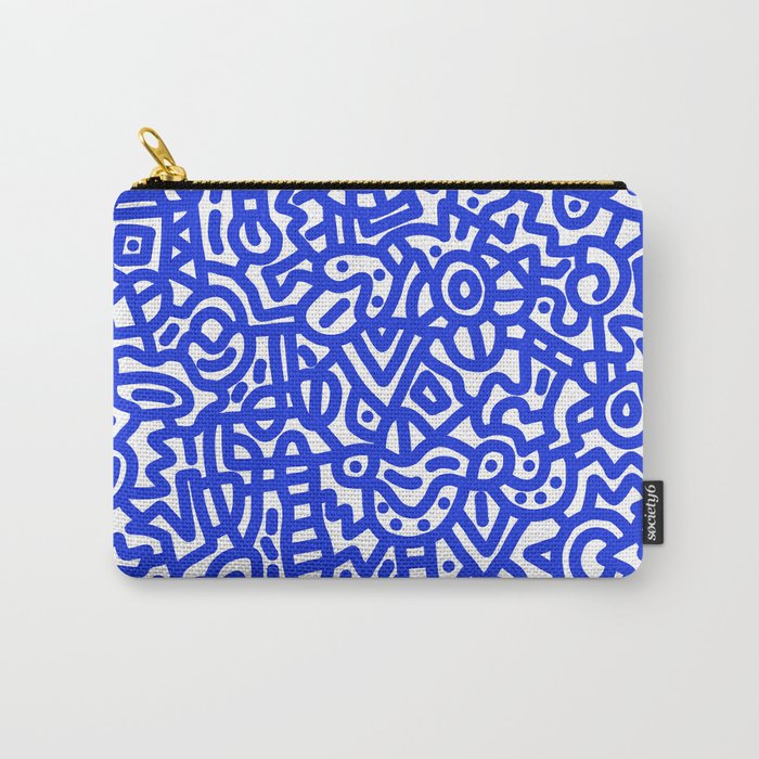 Cobalt Blue on White Doodles Carry-All Pouch