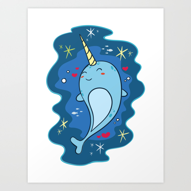 Kawaii Narwhal Unicorn Of The Sea Cute Whale Art Print By Ornack