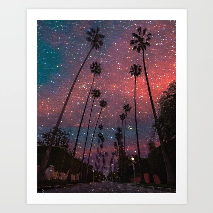 A magical sunset in Los Angeles | glitter | sparkle | palms | palm | sky | art prints |evening  Art Print