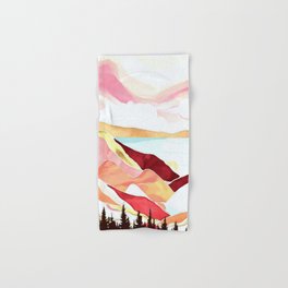 Alpine mountain pink sunset watercolor landscape painting for home, bedroom, living room, and wall decor No. 2 Hand & Bath Towel