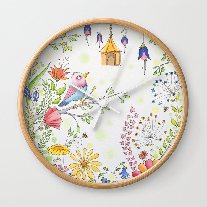 garden and bird Wall Clock