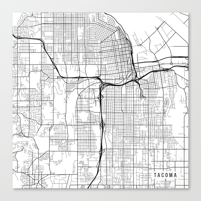 Tacoma Map Usa Black And White Canvas Print By Mainstreetmaps Society6