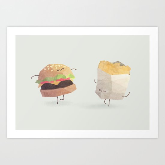 Burger and fries Art Print