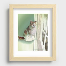 Orange and White Cat on Windowsill Recessed Framed Print