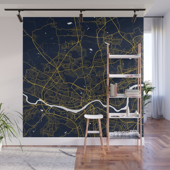 Newcastle upon Tyne City Map of England - Gold Art Deco Wall Mural