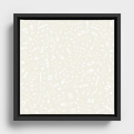 Antique White Musical Notation Pattern on Cream Off-White Framed Canvas
